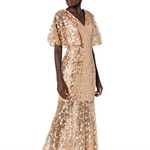 Dress the Population Lourdes Gold/Nude Gown Flutter sleeves Mother Of Bride 🌟